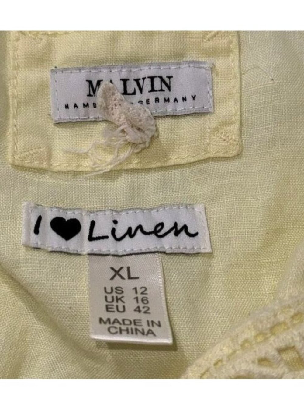 Yellow Linen Tunic Dress With Crochet Neck Detail By Malvin Size XL - Picture 4 of 8